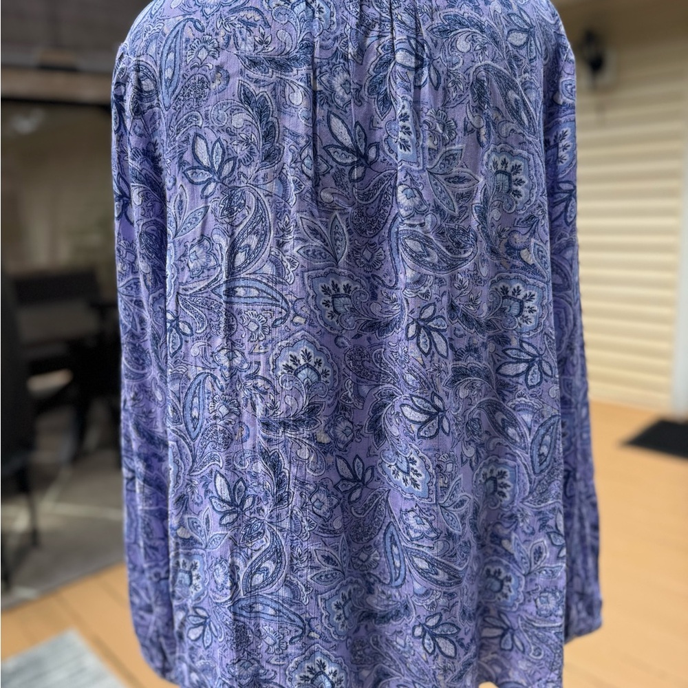 Appleseed Women's Lavender Purple Paisley Long Sleeve Half Button Up Sz Large - Picture 6 of 12